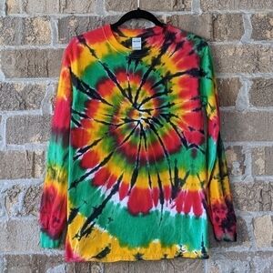 Gildan Rastafarian Spiral Tie Dye Long Sleeve Shirt Small Reggae